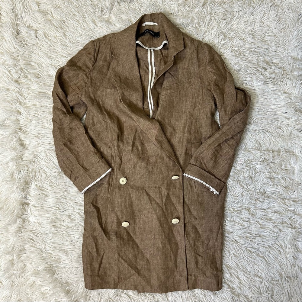 Zara Basic Linen Brown Button Jacket - image 4